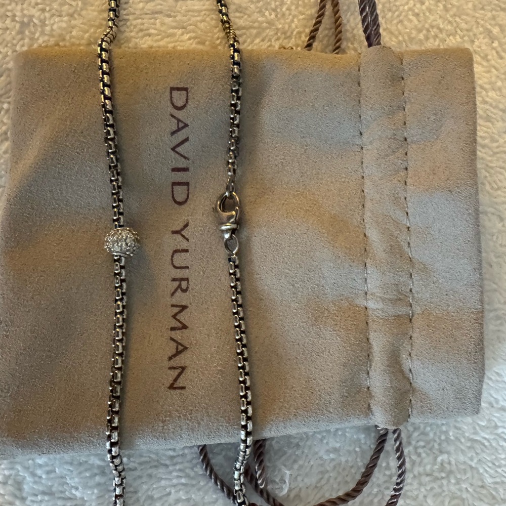 David Yurman Silver Necklace with pave diamond slider ball